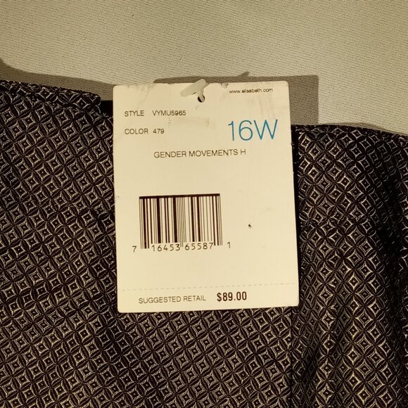 ELISABETH by Liz Claiborne Pants sz 16W Silk Shiny Silver Diamond Print NWT - Picture 3 of 12